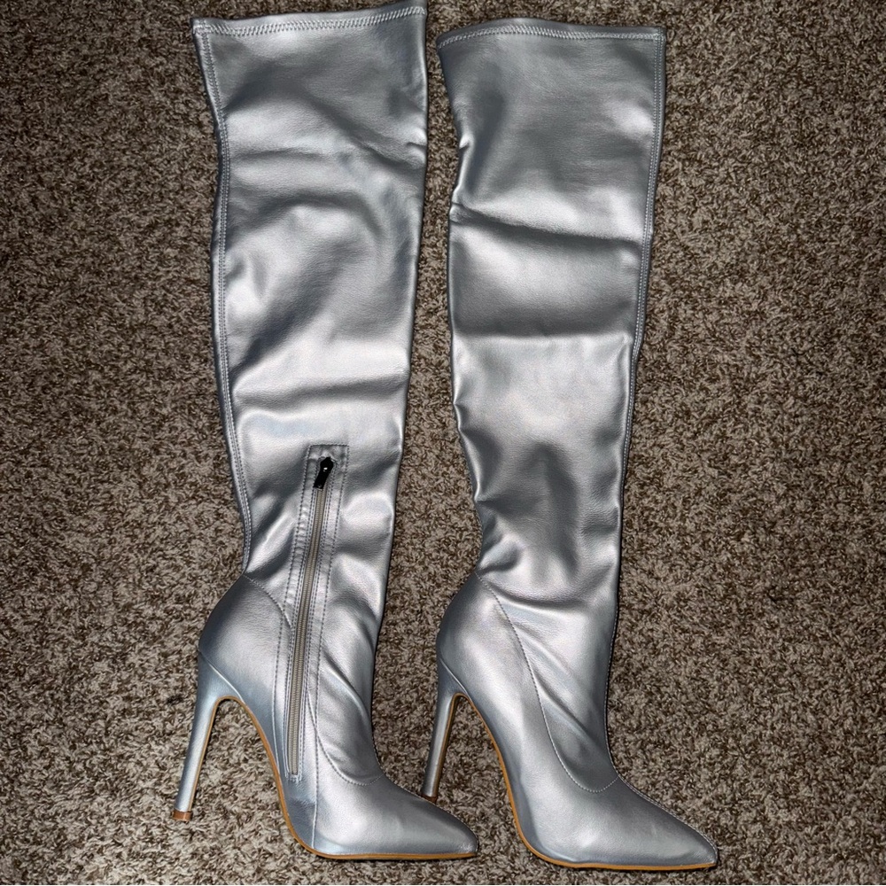 Silver Over-the-Knee Boots
